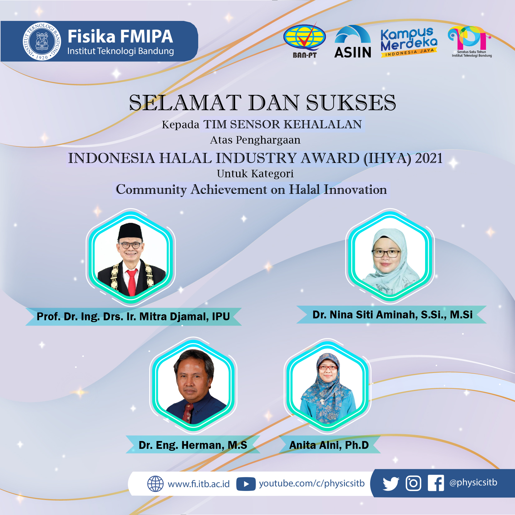 Penghargaan Indonesia Halal Industry Award (IHYA) 2021 kepada Tim Sensor Kehalalan dari Fisika ITB