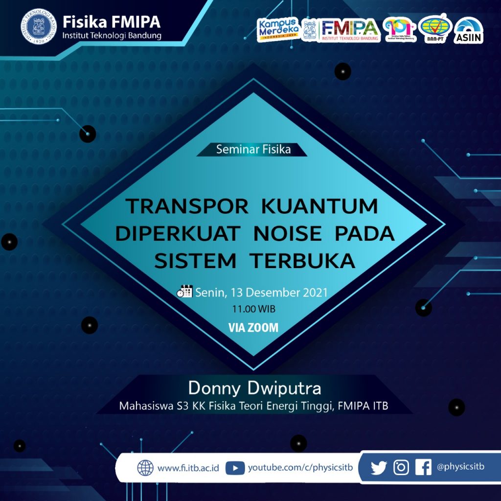 Seminar Fisika ITB: Transpor Kuantum Diperkuat Noise pada Sistem Terbuka