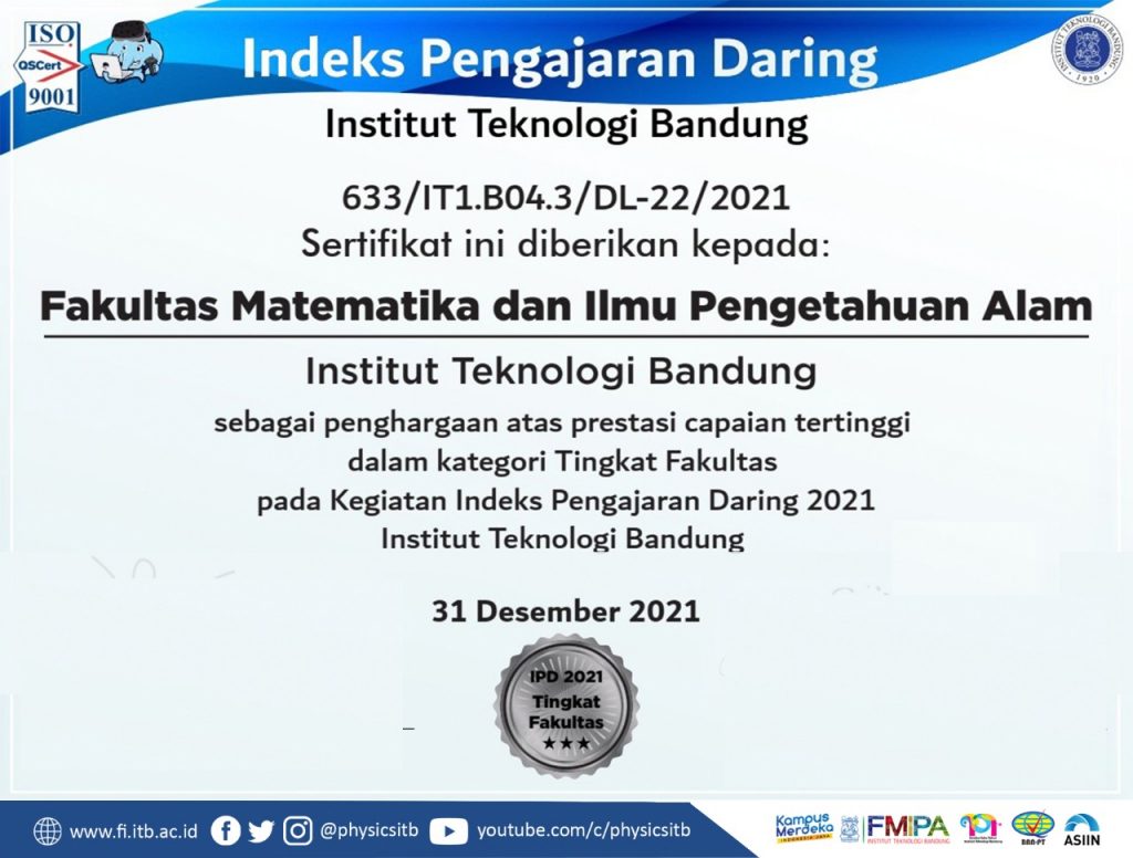 Penghargaan Indeks Pengajaran Daring ITB 2021