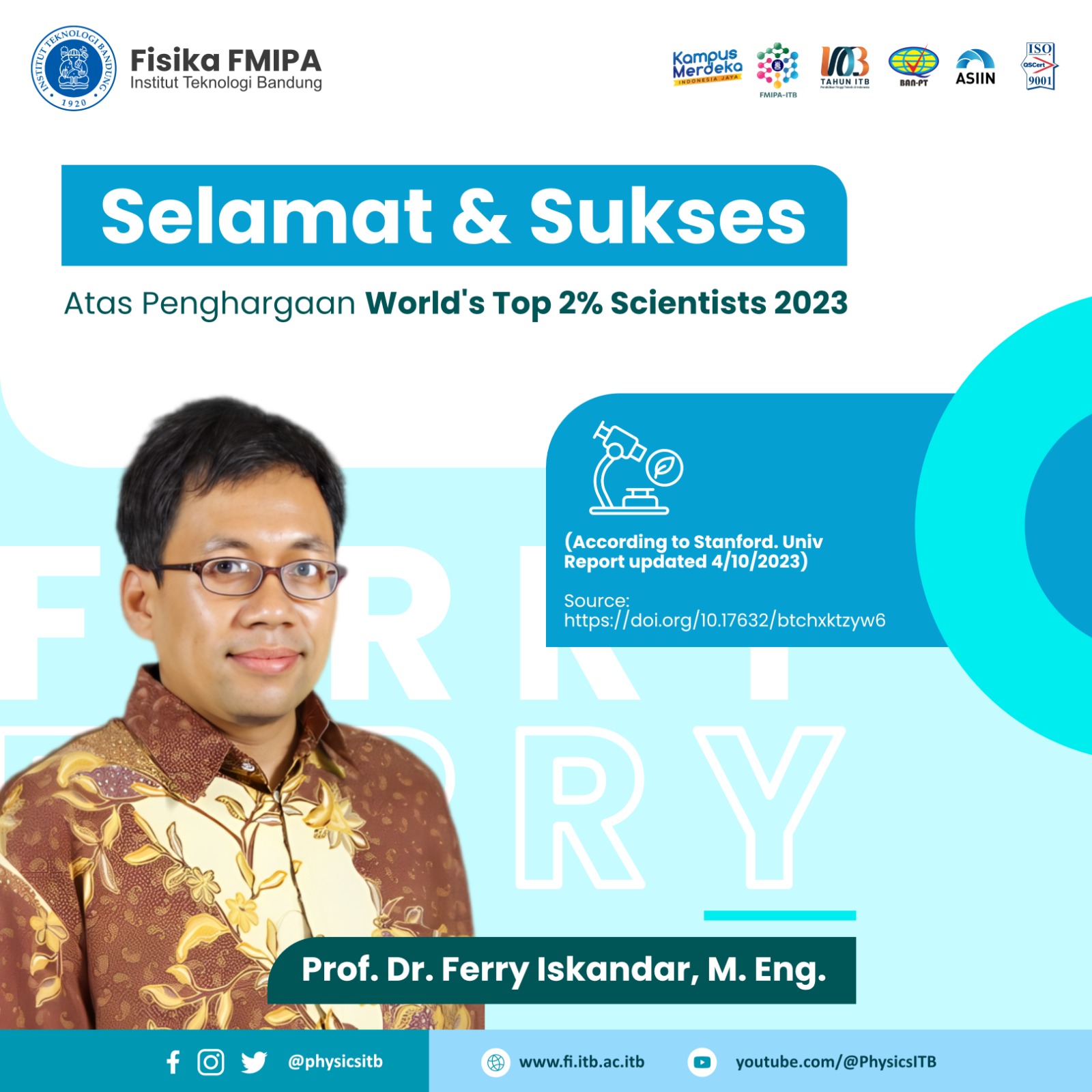 Prof. Dr. Ferry Iskandar, M.Eng. World’s Top 2% Scientist 2023
